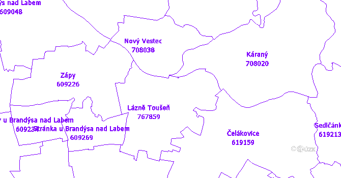 Katastrální mapa Lázně Toušeň