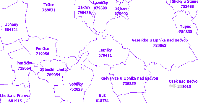 Katastrální mapa Lazníky