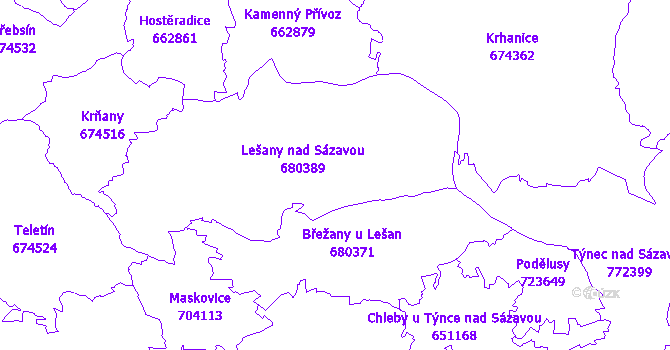 Katastrální mapa Lešany