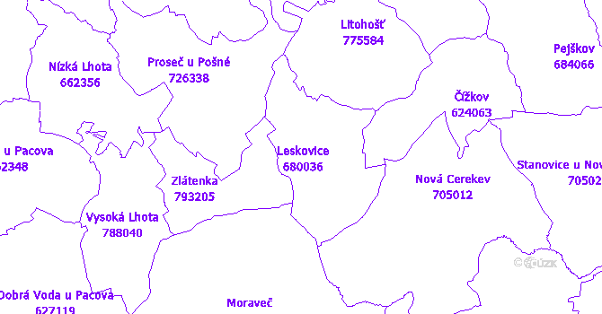 Katastrální mapa Leskovice