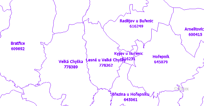 Katastrální mapa Lesná