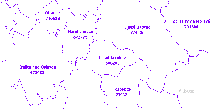 Katastrální mapa Lesní Jakubov