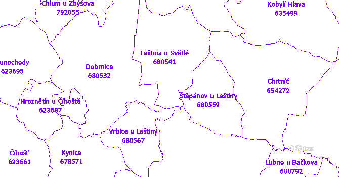 Katastrální mapa Leština u Světlé
