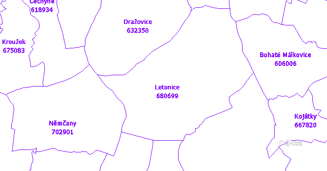 Katastrální mapa Letonice