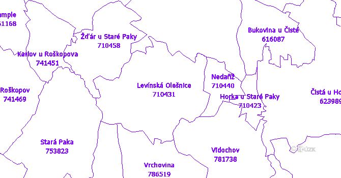 Katastrální mapa Levínská Olešnice
