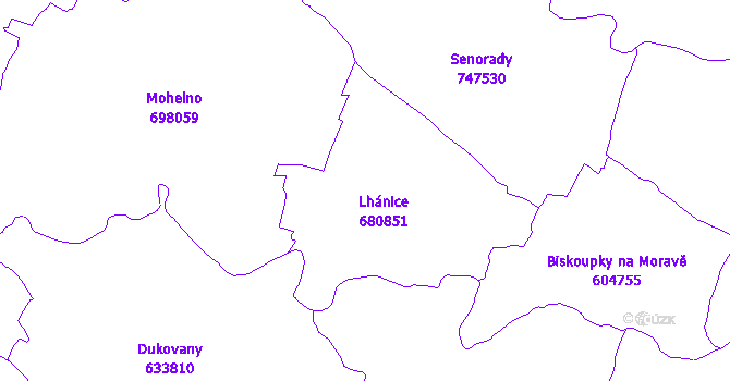 Katastrální mapa Lhánice