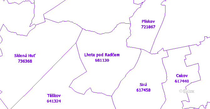Katastrální mapa Lhota pod Radčem