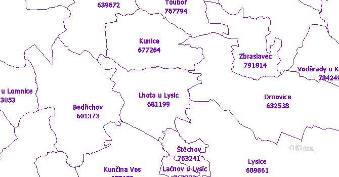 Katastrální mapa Lhota u Lysic