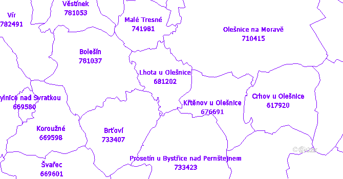 Katastrální mapa Lhota u Olešnice