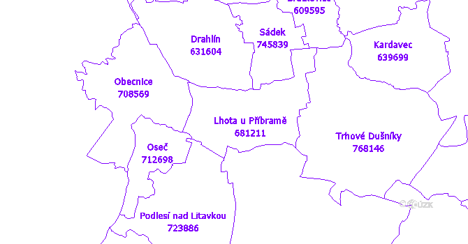 Katastrální mapa Lhota u Příbramě