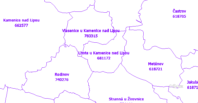 Katastrální mapa Lhota-Vlasenice