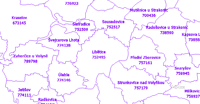 Katastrální mapa Libětice