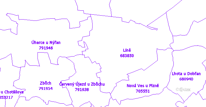 Katastrální mapa Líně