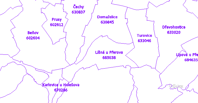 Katastrální mapa Líšná