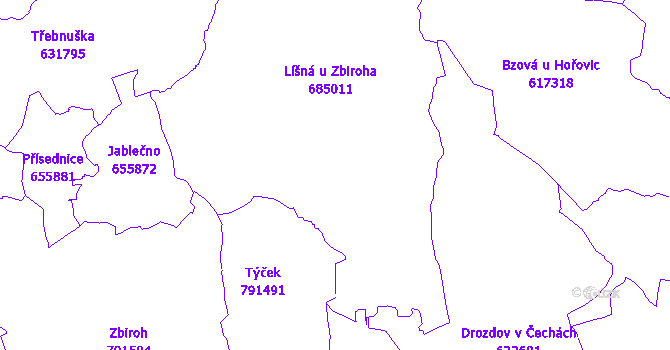 Katastrální mapa Líšná