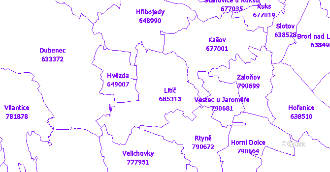 Katastrální mapa Litíč