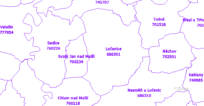 Katastrální mapa Ločenice