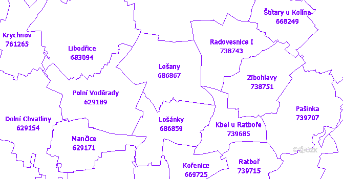 Katastrální mapa Lošany