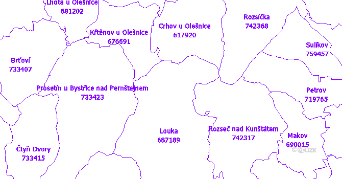 Katastrální mapa Louka