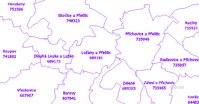 Katastrální mapa Lužany