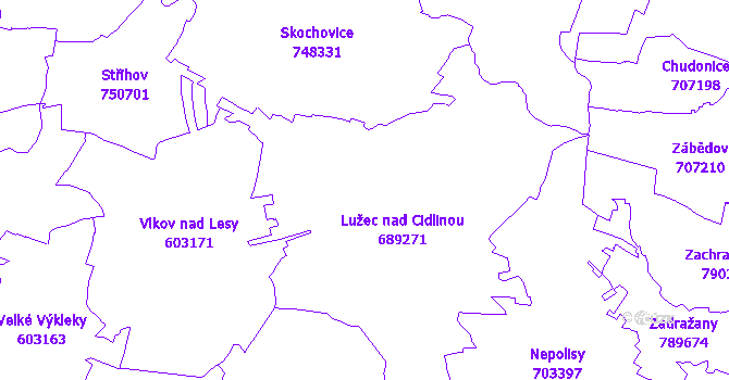 Katastrální mapa Lužec nad Cidlinou