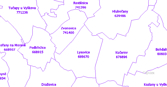 Katastrální mapa Lysovice