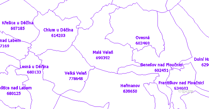 Katastrální mapa Malá Veleň