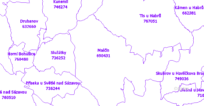 Katastrální mapa Malčín