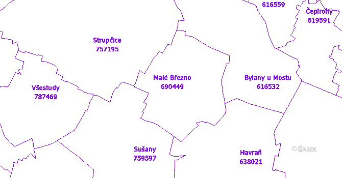 Katastrální mapa Malé Březno