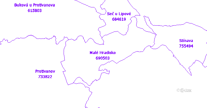 Katastrální mapa Malé Hradisko