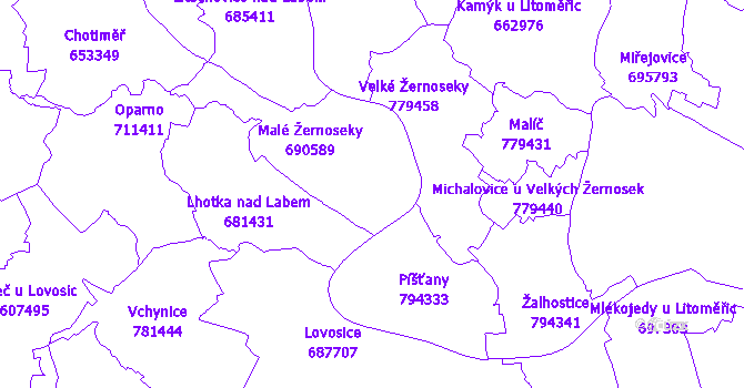 Katastrální mapa Malé Žernoseky