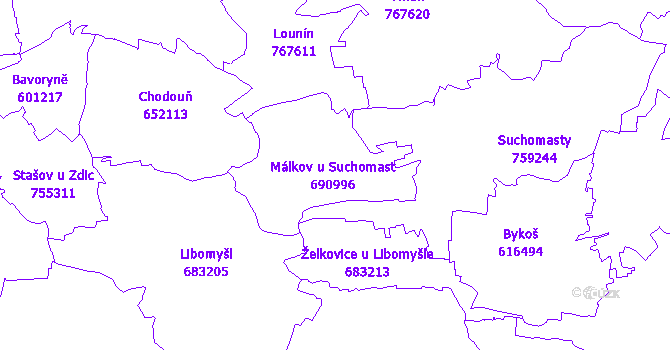 Katastrální mapa Málkov