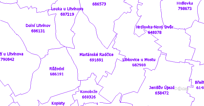 Katastrální mapa Mariánské Radčice