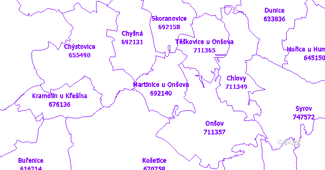 Katastrální mapa Martinice u Onšova