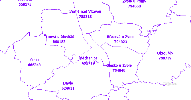 Katastrální mapa Měchenice