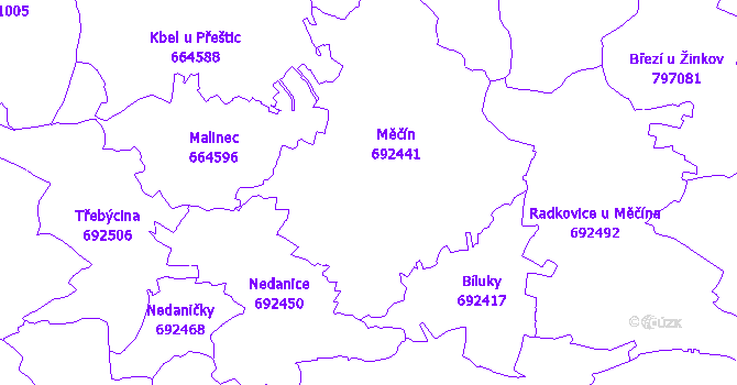 Katastrální mapa Měčín