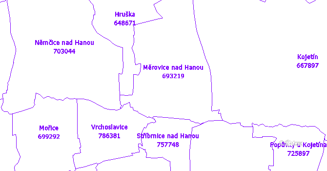 Katastrální mapa Měrovice nad Hanou