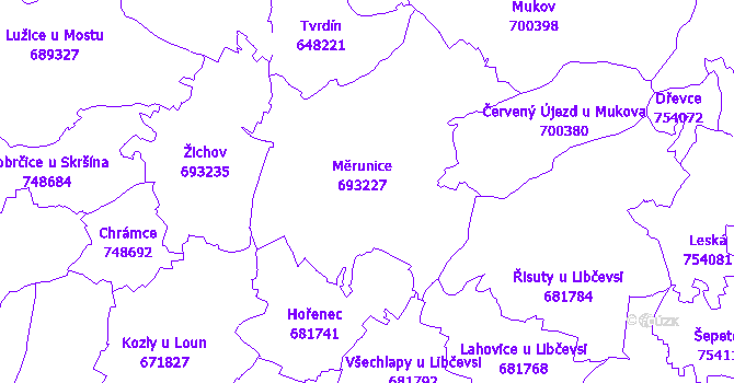 Katastrální mapa Měrunice