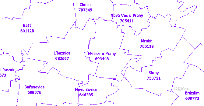 Katastrální mapa Měšice