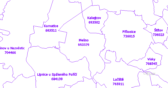 Katastrální mapa Mešno