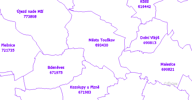 Katastrální mapa Město Touškov