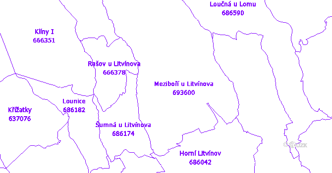 Katastrální mapa Meziboří
