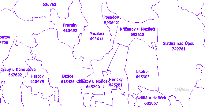 Katastrální mapa Mezilečí