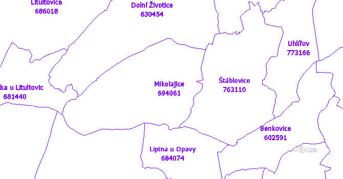 Katastrální mapa Mikolajice