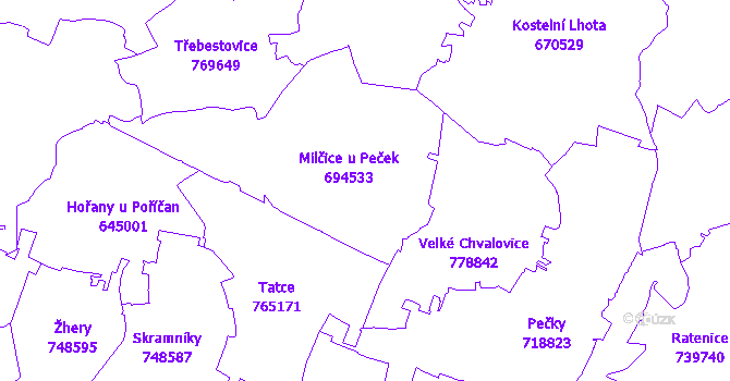 Katastrální mapa Milčice