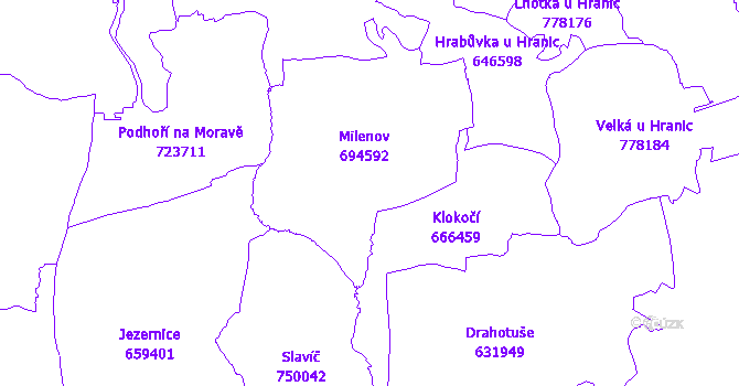 Katastrální mapa Milenov