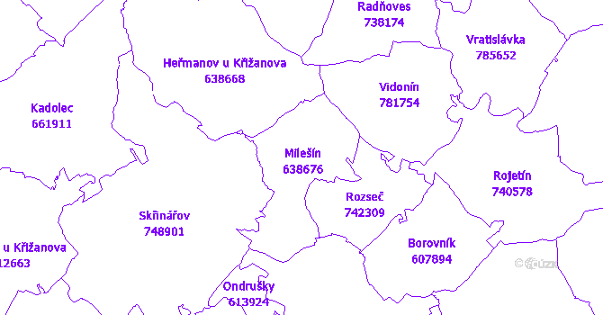 Katastrální mapa Milešín