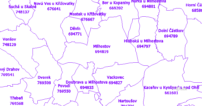 Katastrální mapa Milhostov
