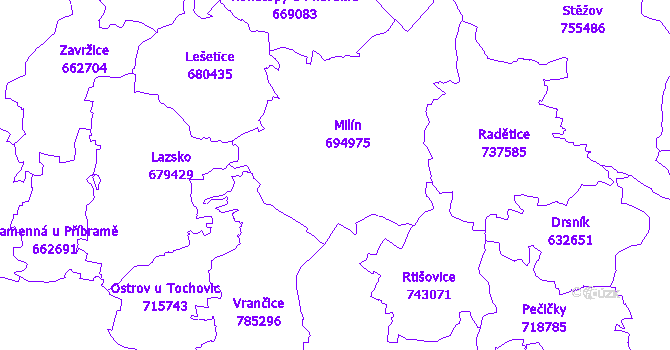 Katastrální mapa Milín