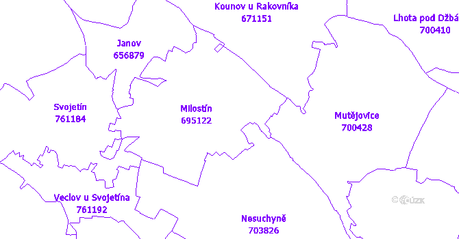 Katastrální mapa Milostín